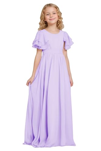 Junior Bridesmaid Dresses 2025 Short Sleeve Chiffon Flower Girl Dresses Party Pageant Gowns for Girls
