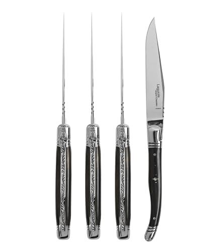 Goyon-Chazeau Set of 4 Laguiole Steak Knives with Ebony Wood Handles