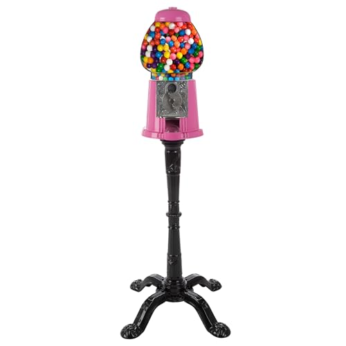 15” Gumball Machine with Stand and Coin Bank - Bubble Gum Machine Candy Dispenser with Glass Globe and Metal Base - Vintage Style Gum Ball Vending Dispenser by Great Northern Popcorn (Pink)