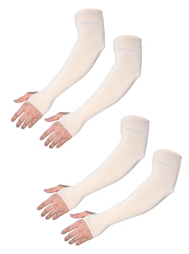 Image of FOVERA UV Sun Protection Arm Sleeves with Thumb Loop for Men & Women - UPF 50+ Cooling Hand Cover for Biking, Cricket, Driving & Cycling - Tan Protection Guard