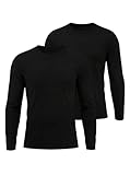 YUSHOW Lot de 2 sous Vêtements Haut Thermique Homme Maillot de Corps à Col Rond Manches Longues Hiver sous Vetement Chaud Ultra Doux Base Layer, Noir, Taille M