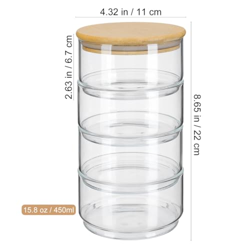 Image of DOITOOL Airtight Glass Storage Canister with Lids: 4-Tier Stackable Round Food Storage Container Kitchen and Pantry Organization Canisters for Cereal, Tea, Nuts, Fruit & Snacks - 4.3 inch x 4.3 inch x 8.6 inch