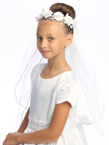 Pink Princess 1st Communion Veils for Girls - Velos para Primera Comunion - White veil for kids - Holy First Communion Veil for Girls 7-163