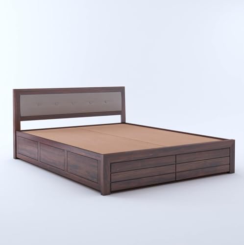 Image of Ganpati Arts Sheesham Wood Euro King Size Bed with Box Storage for Bedroom | Wooden Double Bed Cot Palang Furniture for Living Room, Home and Hotel (Walnut Finish)