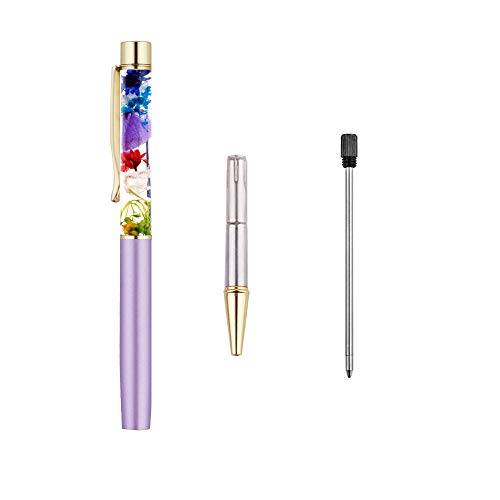 Ballpoint Pens, 5 Pieces Rose Gold/White/Purple/Rose Red/Dark Purple Metal Ball Pen refillable Refills Black Ink Herbarium Floral Pens for Office Supplies - Thumbnail 5
