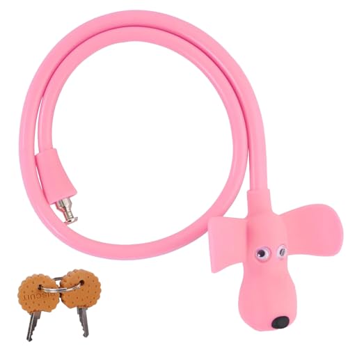 Puppy Biscuit - Candado para bicicleta infantil con llave, accesorio para niños con revestimiento de silicona, longitud 70 cm, para bicicleta, puerta, monopatín, casco y más, color rosa