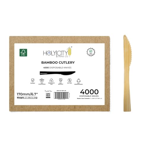 Holy City Straw Co. Bamboo Knives | 4,000ct. | 6.7” | Biodegradable Utensils | Compostable & Plastic-Free | Great for the Foodservice & Hospitality Industry, To-Go Meals or Events
