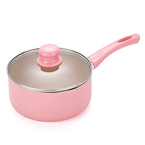 Antihaft-Kochtopf mit Glasdeckel, ergonomischer Milchtopf, Mehrzweck-Suppentopf, für Gas- und Induktionsherd, Pink, 18 cm