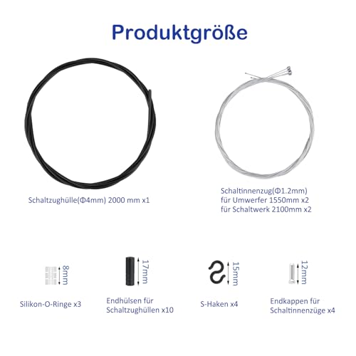 Fahrrad Schaltzug Set – 2m Schaltzughülle, 4 Schaltinnenzüge aus verzinktem Stahl, Endkappen & Zubehör – Kompatibel mit MTB, Rennrad… – Ansicht 6