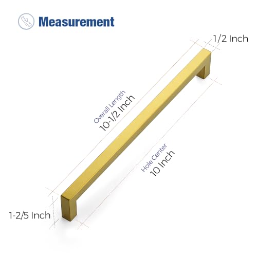 Image of Ravinte 30 Pack Kitchen Gold Cabinet Handles 10 Inch Hole Center Stainless Steel Square Cabinet Pulls for Dresser Drawer Cupboard Handles with Screwdriver