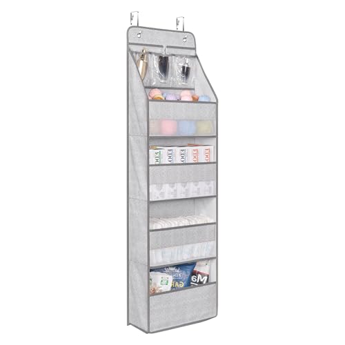 Image of Univivi 5-Shelf Door Storage Over Door Hanging Organizer with 4 Large Pockets and 3 Small PVC Pockets Nursery Closet Cabinet Wall Mount Hanging Storage Organizers for Baby Nursery (Grey Pattern)