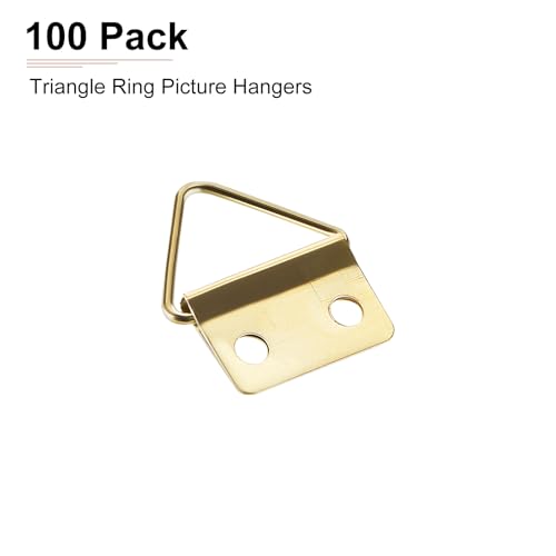 Image of DTGN 24mm x 18mm Triangle Ring Picture Hangers Frames Hangings - 100 Pcs - Good for Hanging Paintings - Picture Frame Hook Photos - Golden