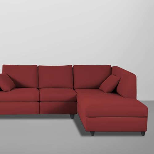 Image of Florian RHS 4 Seater L Shape Sofa Set for Living Room (Maroon Fabric) Premium Fabric Sofa