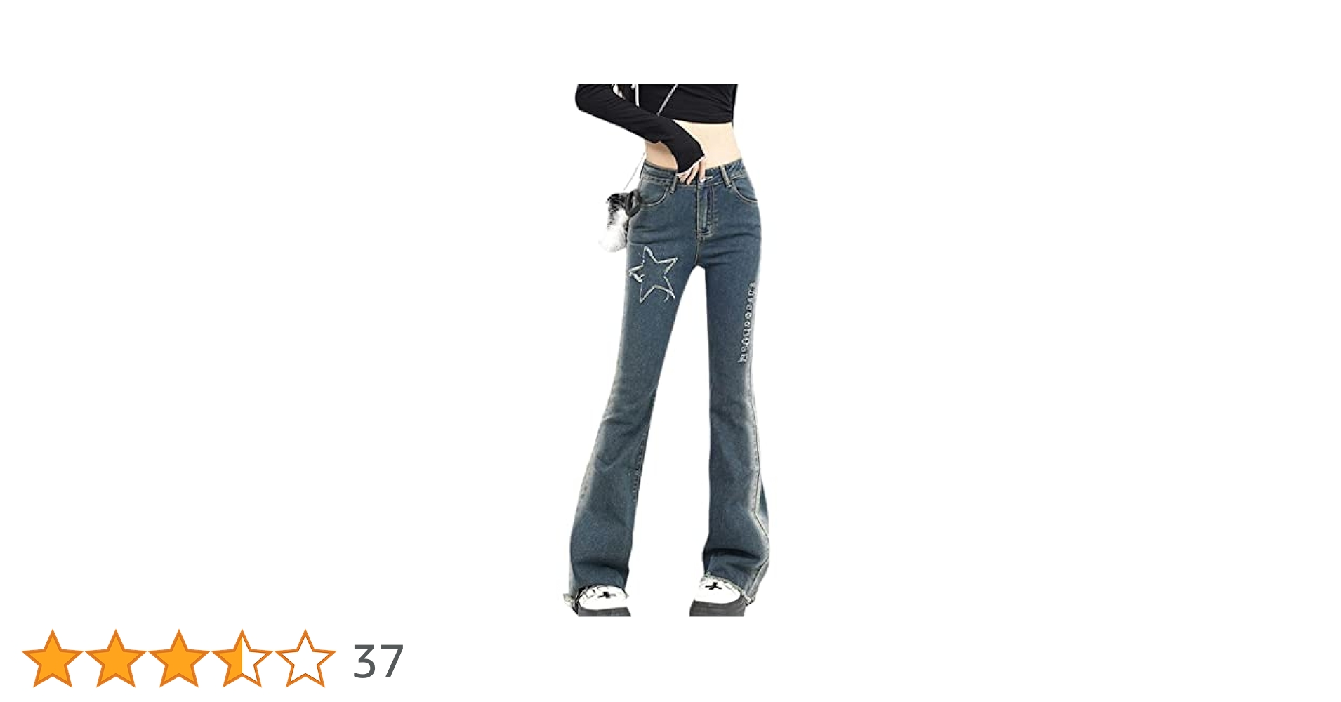 Hopecn Women's Y2K Flare Jeans Star Rhinestone Bell Bottom