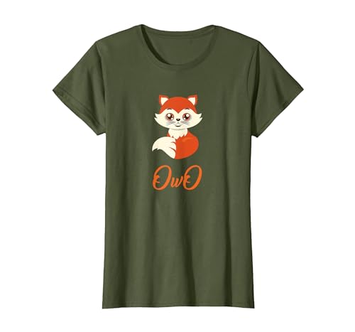 OwO - Cute Baby Fox - Funny Furry Fandom Cute OwO Fursuit T-Shirt, Women, Olive Green, Medium