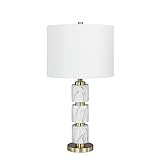 Martin Richard W W-6237WHT Fangio Lighting's 27 in. Stacked, Smooth Resin and Metal Table Lamp in a White Faux Marble Finish, White Faux Marble with Satin Brass