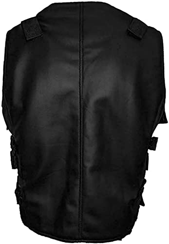 Jon Bernthal Men's Skull Logo Tactical Leather Biker Vest Jacket - Black Faux Leather3