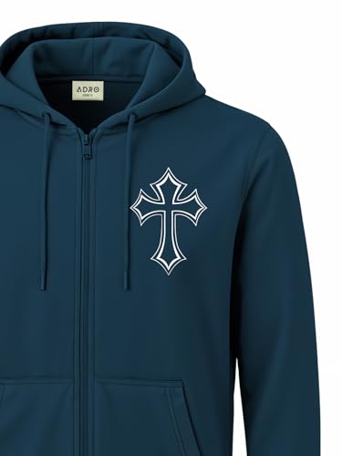 Image of ADRO Men's Regular Fit Zip-Up Hoodie for man | 320 GSM Cotton Poly Fleece Zipper Sweatshirt with Soft Fabric & Printed Hoodies