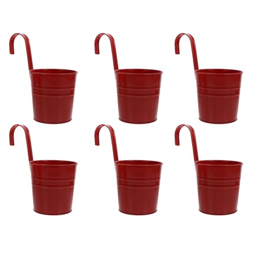 Cabilock Macetas Colgantes de Metal Rojo Maceta Colgante Gancho Desmontable Hierro rústico Arte balcón Maceta 6 Piezas suculentas Hierbas Plantas Recipiente balcón jardín decoración