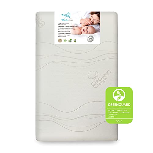 Image of Wonder Dream Mini Crib Mattress, Organic Cotton Cover, 100% Breathable, Non Toxic, No VOC's, Greenguard Gold Certified, Made in USA