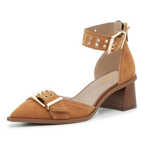 YDN Women's Pointed Toe D'Orsay Pumps Chunky Block Low Heels Buckled Style Ankle Strap Sandals Shoes for Daily Wear Party Dressy Size 4-16 US