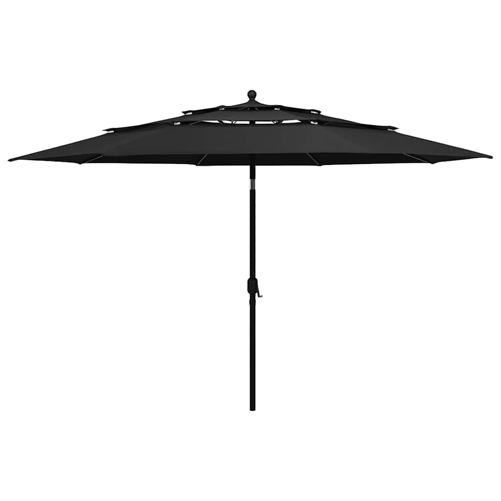 Mokuyary 3 Tier Garden Parasol with Pole Black Aluminum 3.5m Outdoor Parasol for Patio, Pool, Beach, Restaurants, Balcony