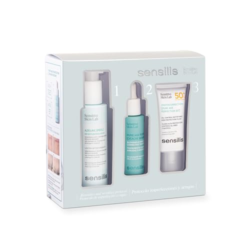 Sensilis - Pack Imperfecciones y Arrugas, Incluye Azelaic Peel 100 ml, Sérum Pure Age Perfection 30 ml y Crema Solar Photocorrection 40 ml, Controla el Sebo, Reduce Imperfecciones y Protege la Piel