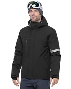 33,000ft Herren Skijacke Wasserdichte Winddichte Warme Outdoorjacke Winterjacke Funktionsjacke Atmungsaktive Snowboardjacke Softshell Jacke mit Kapuze, Schwarz M