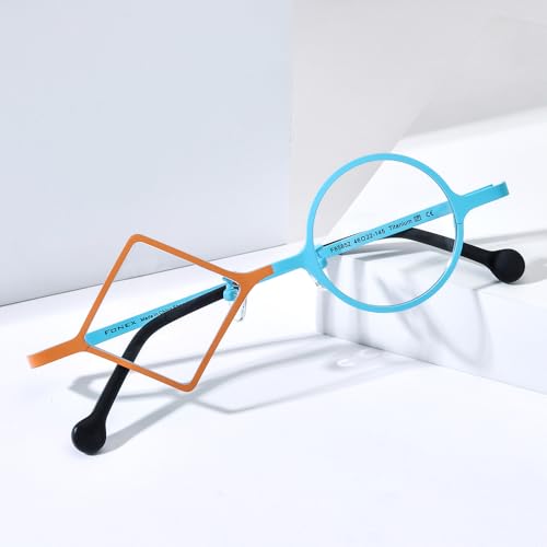 Image of FONEX Colorful Titanium Glasses Frame Men Left Round Right Square Optical Eyeglasses Women F85747