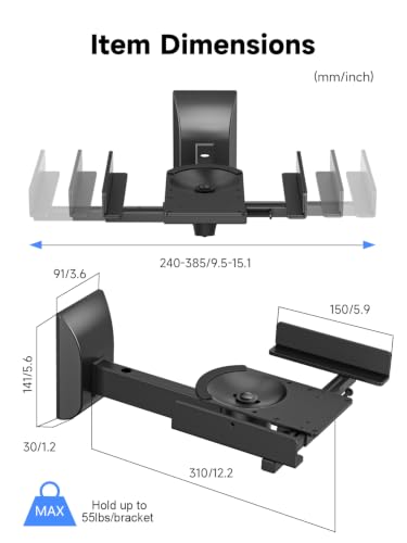 Image of suptek Large Dual Side Clamping Bookshelf Speaker Wall Mounting Bracket for Large Surrounding Sound Speakers, Hold up to 55lbs Black SPM201LB