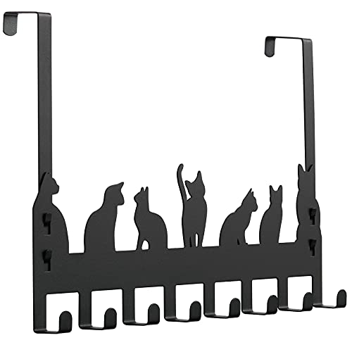 HOME COMPOSER Patère de porte en acier inoxydable avec 8 crochets pour rainure de porte jusqu'à 45 mm - Sans perçage - 400 mm - Noir - Avec tampon adhésif Cover