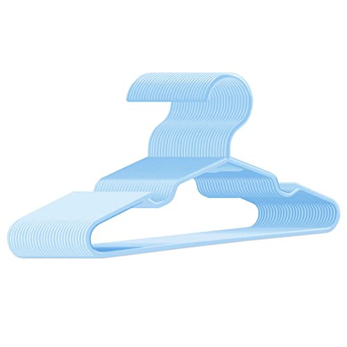 Image of trusir Baby Hangers for Closet 100 Pack Blue Plastic Kids Children's Clothes Hangers Non-Slip (Blue, 100)
