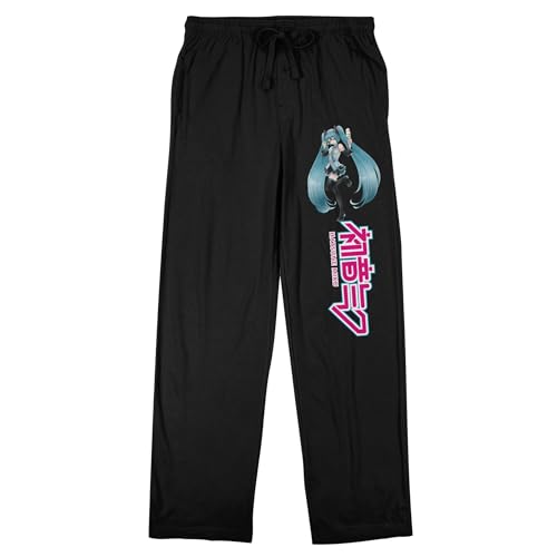 Bioworld Hatsune Miku Logo and Character Men's Black Sleep Pants
