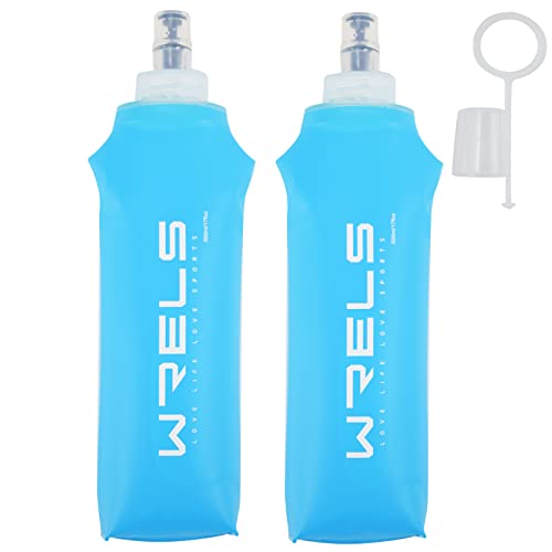 ソフトフラスク ハイドレーション ランニング ボトル 水筒 150ml/250ml/500ml 折りたたみ 防塵キャップ付き 軽量 トララン マラソン ハイキング 登山(水色,500ml*2)の商品画像（Amazon）