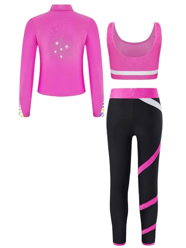 YEAHDOR Kids Girls 3 Pcs Skating Dance Outfit Jacket Crop Top with Pants Set Ice Skating Gymnastic Workout Tracksuit2