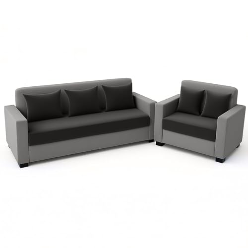 Image of FURNY Lexon 5 Seater Fabric 3+2 Sofa Set (Dark Grey-Light Grey) Premium Velvet Finish | Durable & Comfortable | Ideal for Living Room