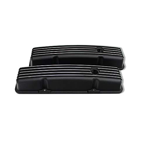 Demotor Performance Finned Aluminum Short Valve Covers For Sbc 283 350 & 15"X 2" Oval Full Finned Air Cleaner Black #TOP3