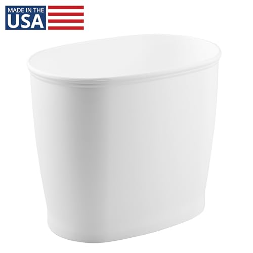 Image of iDesign Slim Plastic Bathroom Trash Can, White | Small Size, For Bedroom, Office, Desk, Dorm