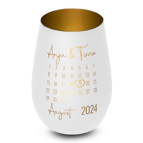 Windlicht aus Glas „Kalender“ personalisiert - Elegantes Geschenk mit Gravur - für sie & ihn - Jahrestag Verlobung Hochzeit Jubiläumsgeschenk -...