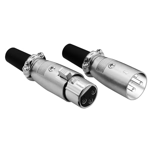 5 CORE XLR Connector Male Female to 1/4 Audio Jack 3 Pin Secure Microphone Plug with Locking Ends - XLR 1 Pair