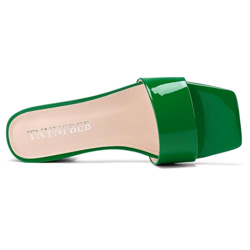Image of TNYNFBEB Womens Chunky Block Low Heel Open Square Toe Sandals Mules Shoes Slip-on Prom Party Dress Patent Leather 1.4 Inches Heels