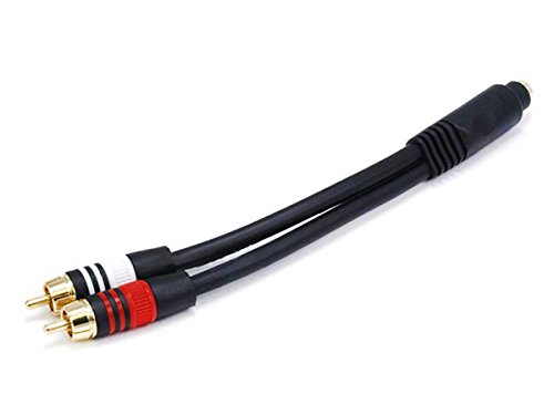Monoprice 6inch Premium 3.5mm Stereo Female to 2RCA Male 22AWG Cable (Gold Plated) - Black