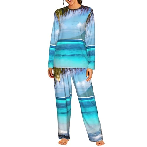 Ensemble pyjama manches longues Tahiti pour femme vêtement de nuit doux