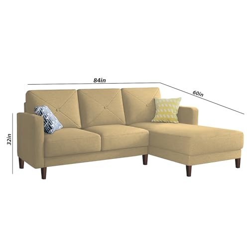 Image of Baloney RHS 4 Seater L Shape Sofa Set for Living Room (Cream Fabric) Premium Fabric Sofa