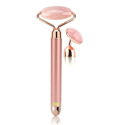 Electric Jade Roller Vibrating Facial Roller & Massager, Rose Quartz Face Massager Face