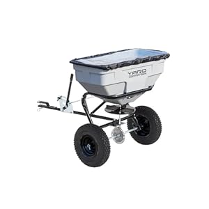 Yard Commander – 125 LB Tow Behind Lawn & Garden Broadcast Spreader – Seed, Fertilizer, Salt, Ice Melt – Premium Aluminum Cast Gears – Gate Lever for Easy Spread Control