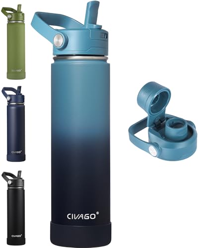 CIVAGO 24 oz Insulated Stainless Steel Water Bottle with Removable Straw
