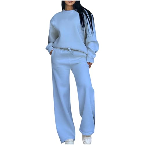 Women's Fleece Sweatsuit Set with Crewneck and High-Waist Drawstring Pants