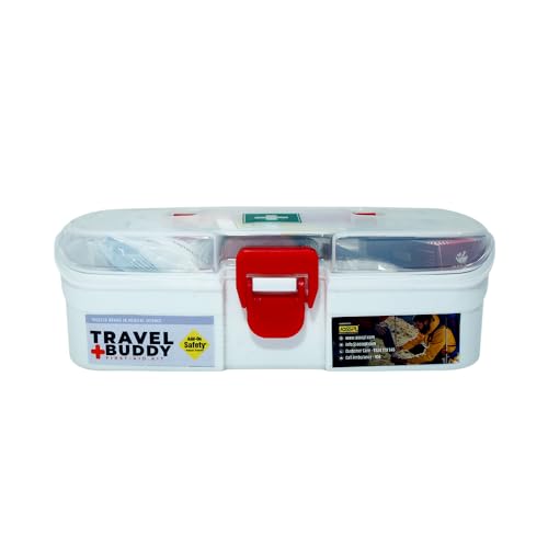 Tool Zone ® Travel Buddy Plastic First Aid Kit With Medicines useful for Domestic and Industrial use (Content -64 Pcs of Medicines with Plastic Milton Box) (1 Pc- White)