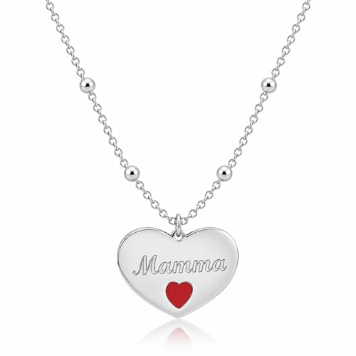 💎 𝐅𝐈𝐍𝐈𝐓𝐔𝐑𝐀 𝐋𝐔𝐂𝐈𝐃𝐀 𝐄 𝐃𝐄𝐒𝐈𝐆𝐍 𝐄𝐋𝐄𝐆𝐀𝐍𝐓𝐄 - Cuore brillante con incisione “Mamma” e dettaglio smaltato rosso per un tocco unico.